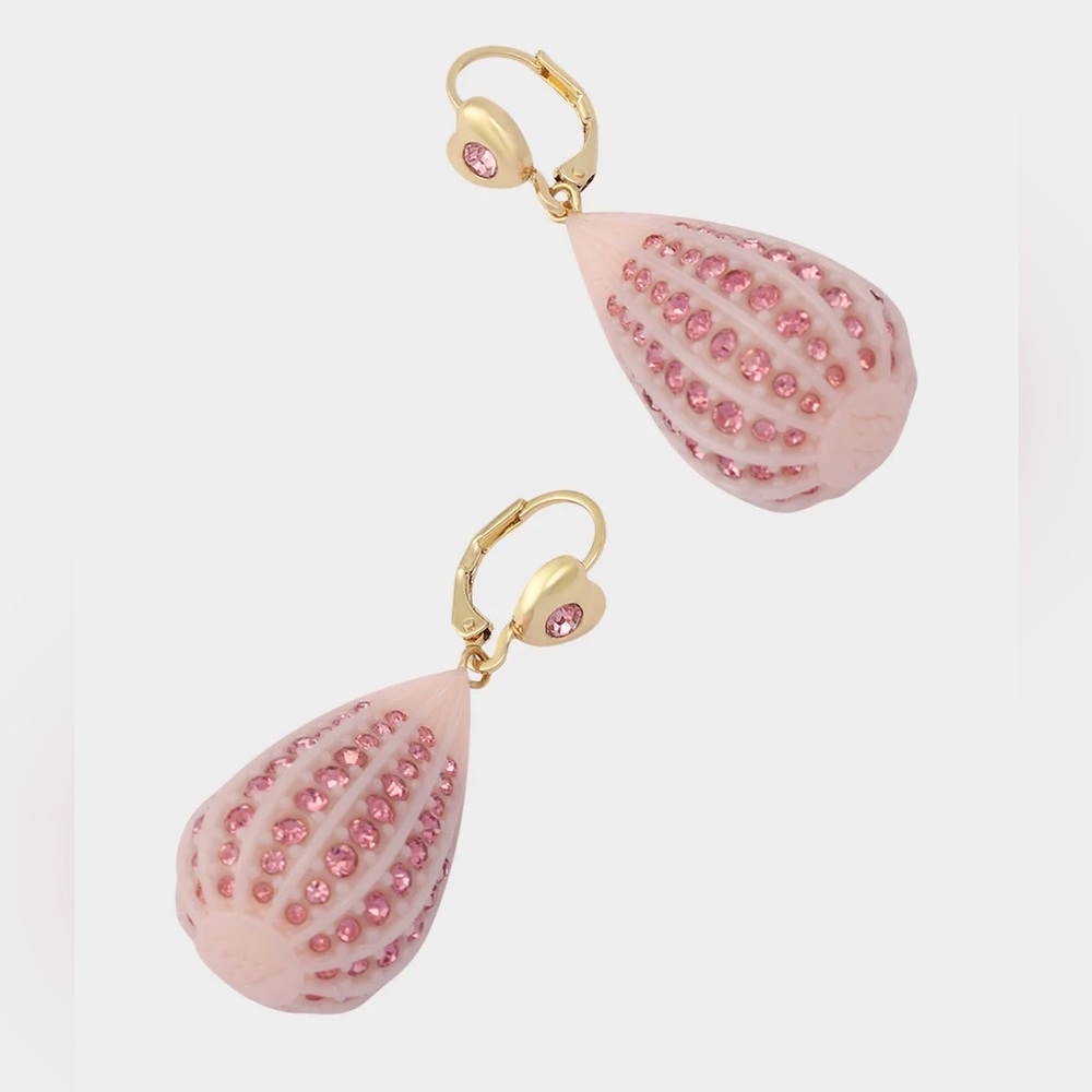 Betsey Johnson CRYSTAL TEAR LEVER EARRINGS PINK - Picture 4 of 7